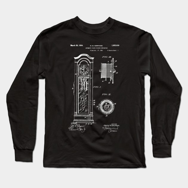 Old Clock patent / clock blueprint Long Sleeve T-Shirt by Anodyle